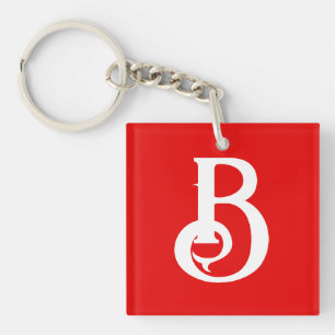 Initial Letter Monogrammed Red White Classical Key Ring