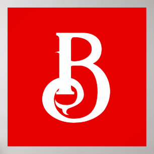 Initial Letter Monogrammed Red White Classical Poster