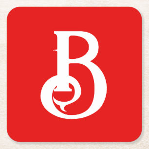 Initial Letter Monogrammed Red White Classical Square Paper Coaster