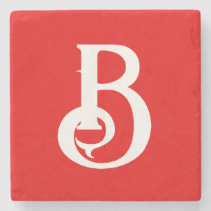 Initial Letter Monogrammed Red White Classical Stone Coaster