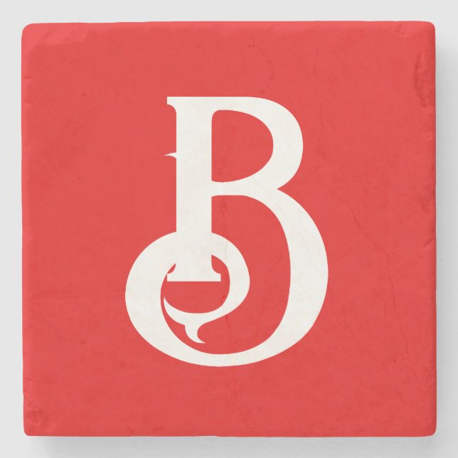 Initial Letter Monogrammed Red White Classical Stone Coaster (Front)