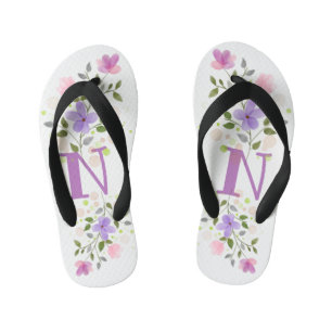 Initial Letter N Plus Floral Design Kid's Jandals
