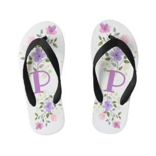 Initial Letter P Plus Floral Design Kid's Jandals