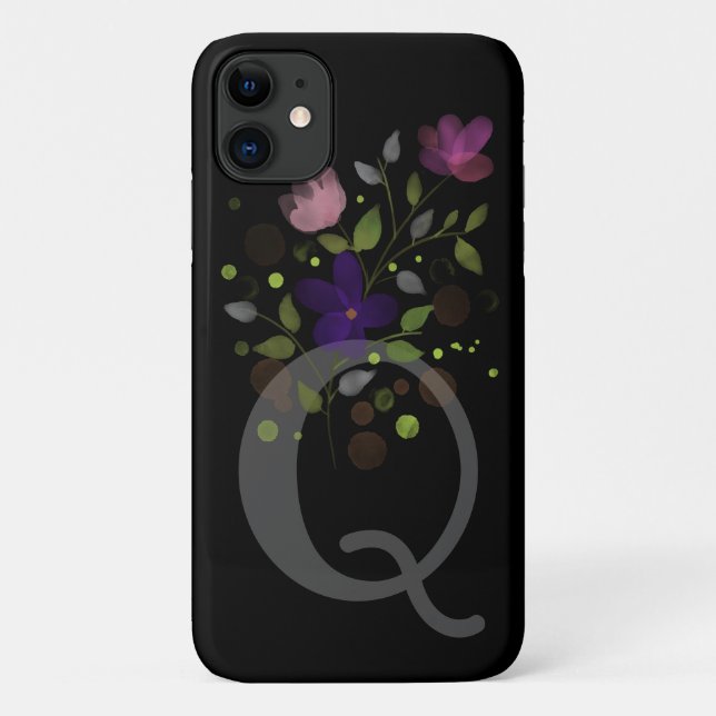 Initial Letter Q Plus Floral Design Case-Mate iPhone Case (Back)