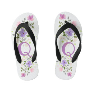 Initial Letter Q Plus Floral Design Kid's Jandals
