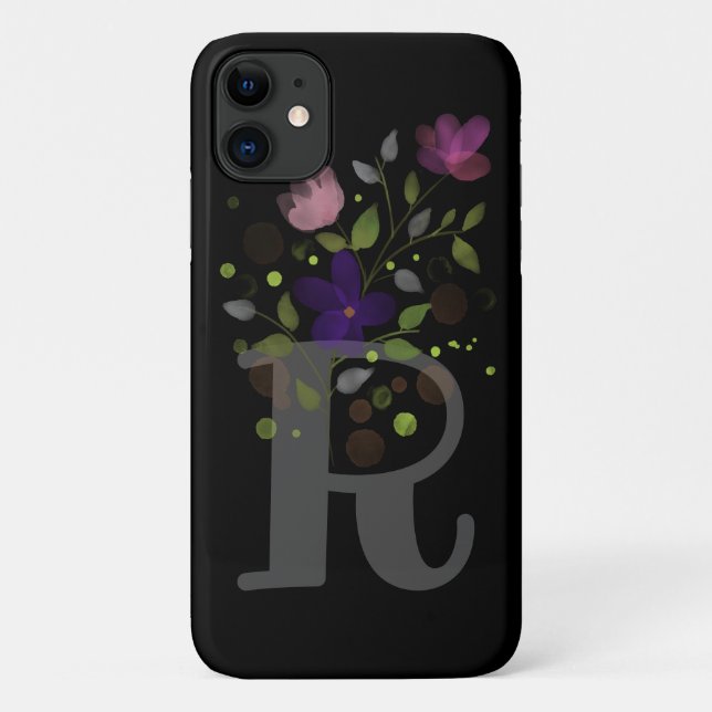 Initial Letter R Plus Floral Design Case-Mate iPhone Case (Back)