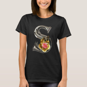 Initial Letter S Monogram Pink Sakura Flowers and T-Shirt