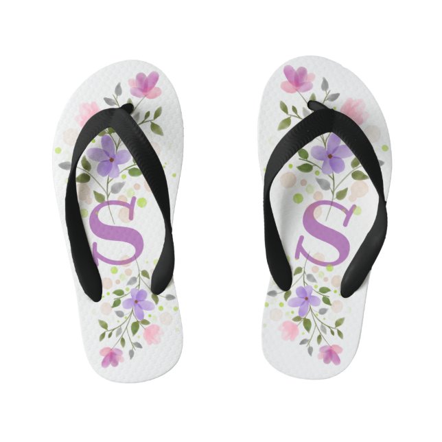Initial Letter S Plus Floral Design Kid's Jandals (Footbed)