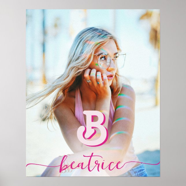 Initial Letter Stylish Hot Pink Name Monogram Poster (Front)