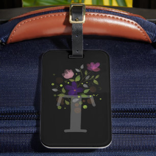 Initial Letter T Plus Floral Design Luggage Tag