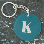 Initial Letter | Teal Monogram Modern Stylish Cool<br><div class="desc">Simple,  stylish custom initial letter monogram keychain in modern minimalist typography in putty grey on teal blue. A perfect custom gift or accessory with a personal touch!</div>