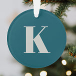 Initial Letter | Teal Monogram Modern Stylish Cool Ornament<br><div class="desc">Simple,  stylish custom initial letter monogram holiday ornament in modern minimalist typography in putty grey on teal blue. A perfect custom gift or accessory with a personal touch!</div>