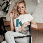 Initial Letter | Teal Monogram Modern Stylish Cool T-Shirt<br><div class="desc">Simple,  stylish custom initial letter monogram women's t-shirt in modern minimalist typography in teal blue. A perfect custom gift or fashion accessory with a personal touch!</div>
