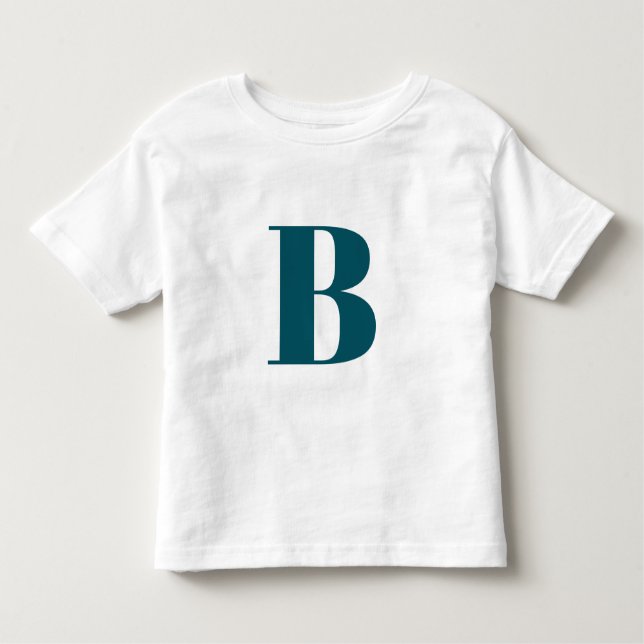 Initial Letter | Teal Monogram Modern Stylish Cool Toddler T-Shirt (Front)