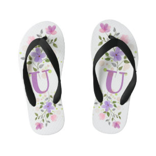 Initial Letter U Plus Floral Design Kid's Jandals