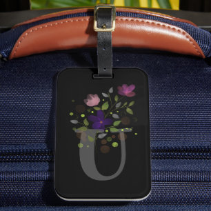 Initial Letter U Plus Floral Design Luggage Tag