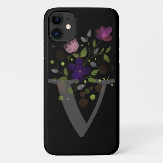 Initial Letter V Plus Floral Design Case-Mate iPhone Case (Back)