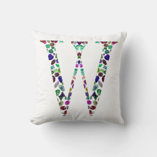 Initial Letter W Gemstone Design Cushion