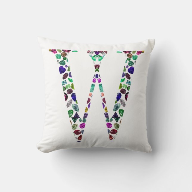Initial Letter W Gemstone Design Cushion (Front)