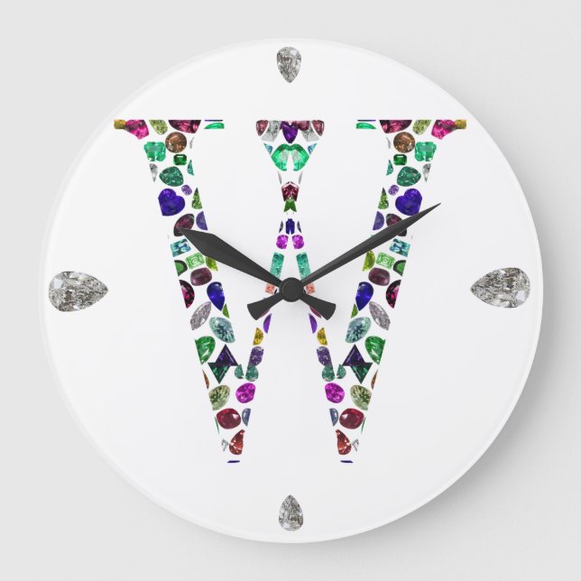 Initial Letter W Gemstone Design Large Clock (Front)