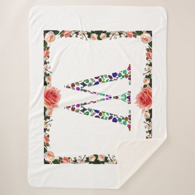 Initial Letter W Gemstone Design Sherpa Blanket (Front)