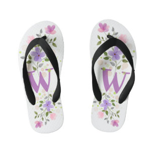 Initial Letter W Plus Floral Design Kid's Jandals