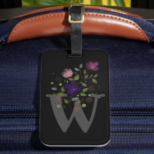 Initial Letter W Plus Floral Design Luggage Tag