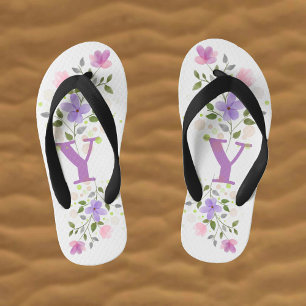 Initial Letter Y Plus Floral Design Kid's Jandals