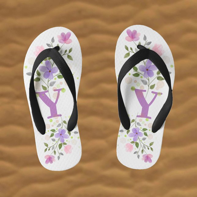 Initial Letter Y Plus Floral Design Kid's Jandals (Creator Uploaded)