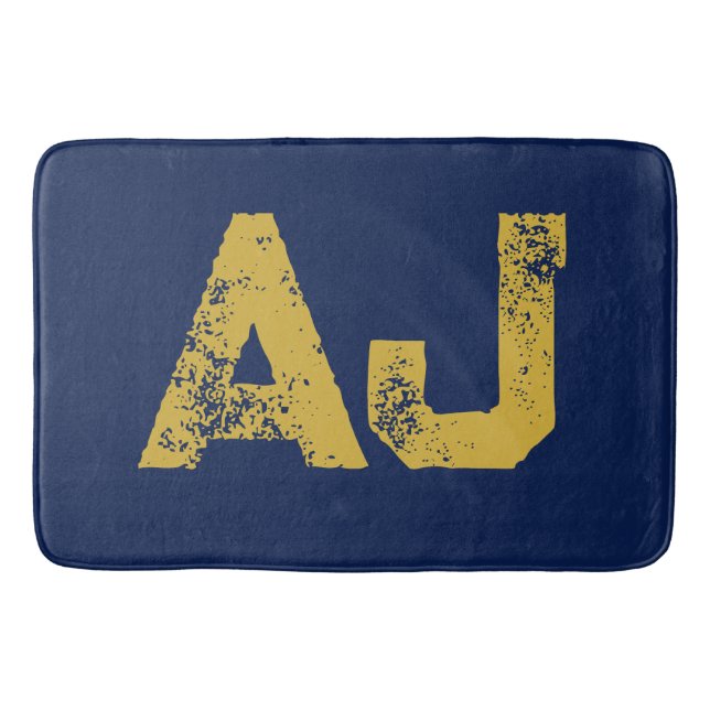 Initial Letters Monogram Gold & Blue Plain Simple Bath Mat (Front)