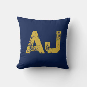 Initial Letters Monogram Gold & Blue Plain Simple Cushion