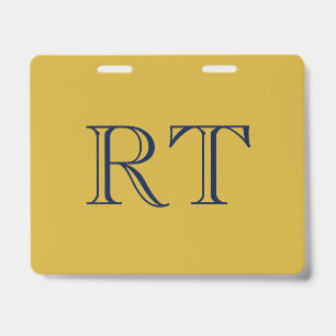 Initial Letters Monogram Gold & Blue Plain Simple ID Badge