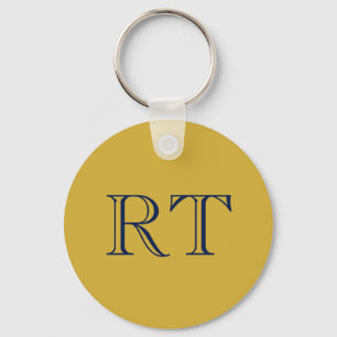 Initial Letters Monogram Gold & Blue Plain Simple Key Ring