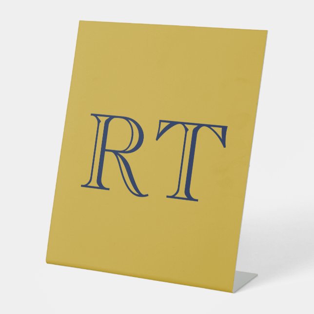 Initial Letters Monogram Gold & Blue Plain Simple Pedestal Sign (Front)