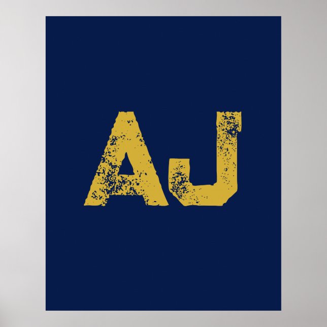 Initial Letters Monogram Gold & Blue Plain Simple Poster (Front)