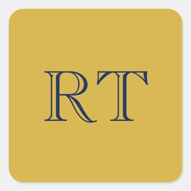 Initial Letters Monogram Gold & Blue Plain Simple Square Sticker (Front)