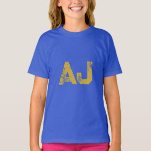 Initial Letters Monogram Gold & Blue Plain Simple T-Shirt