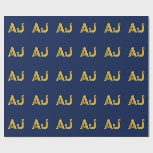 Initial Letters Monogram Gold & Blue Plain Simple Wrapping Paper (Flat)