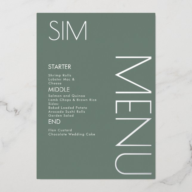 Initial Logo Wedding Pressed Silver Menu Cards (Front)