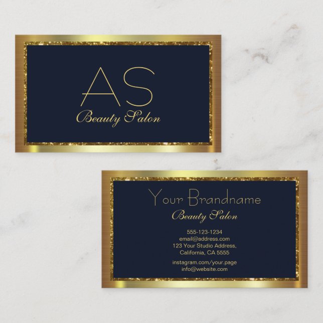 Initial Luxurious Minimalist Stylish Navy and Gold Business Card (Front/Back)