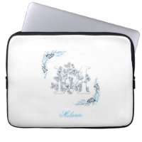 Initial "M" Blue Monogram Calm Floral
