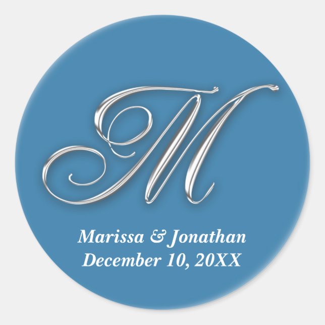 Initial M blue monogram custom name favour seal (Front)