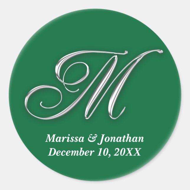 Initial M green monogram custom name favour seal (Front)
