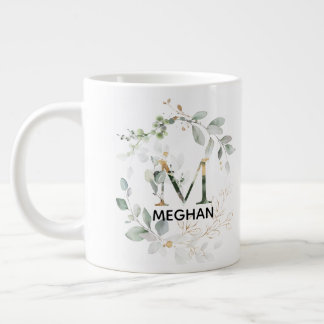 Initial M Monogram Greenery Mug With Name
