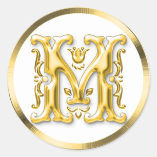 Initial M Round Sticker in Gold
