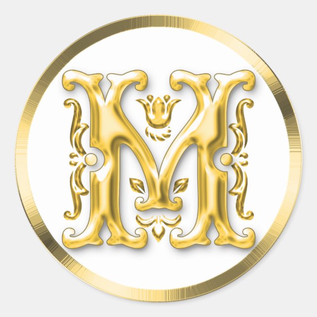 Initial M Round Sticker in Gold (Front)