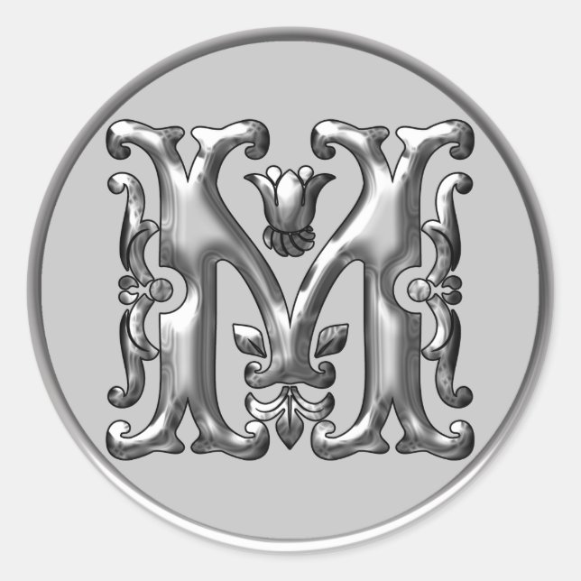 Initial M Round Sticker in silver (Front)