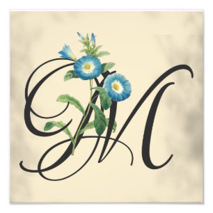 Initial M, Vintage Morning Glory Photo Print