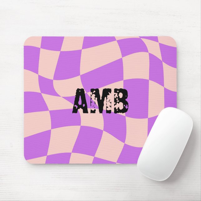 Initial Modern chequered Pink Purple cool Mouse Pad (With Mouse)