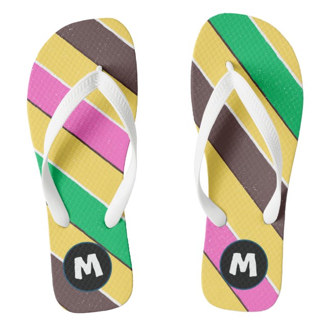 Initial Modern colourful retro stripes l Yellow  Jandals (Footbed)